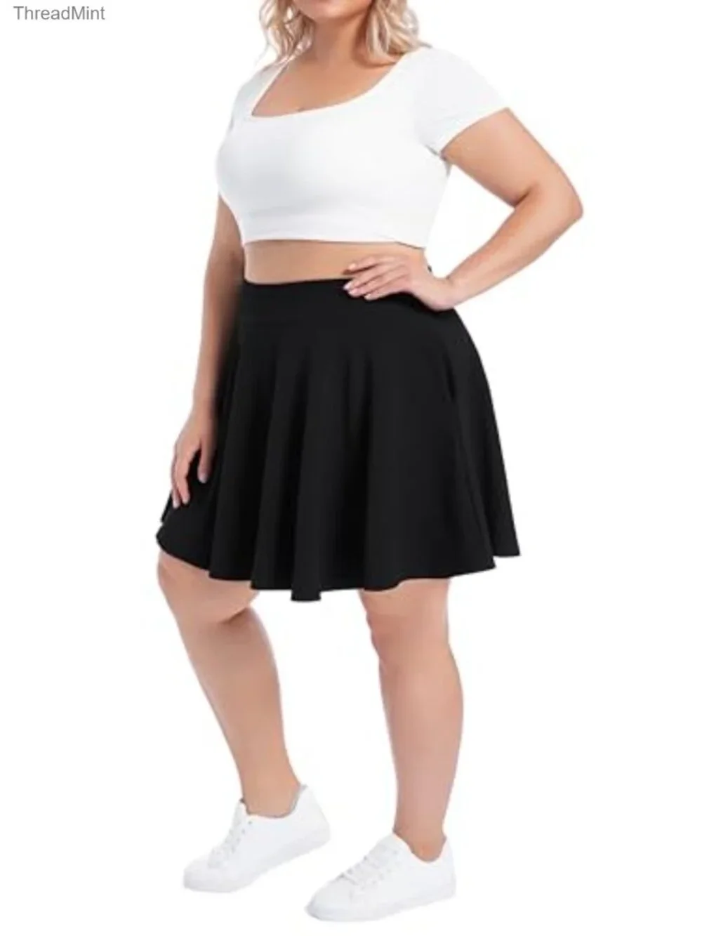 Plus Size Flared Pleated Skort with Pockets Built-in Shorts Stretchy